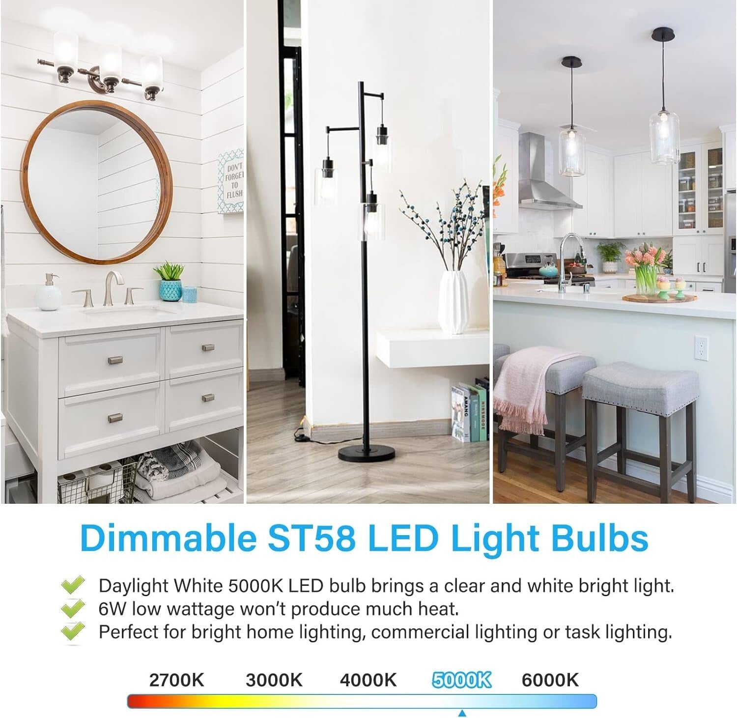 E26 Base 20-Pack Dimmable Vintage LED Bulbs - 6W 850 Lumens Daylight White Light