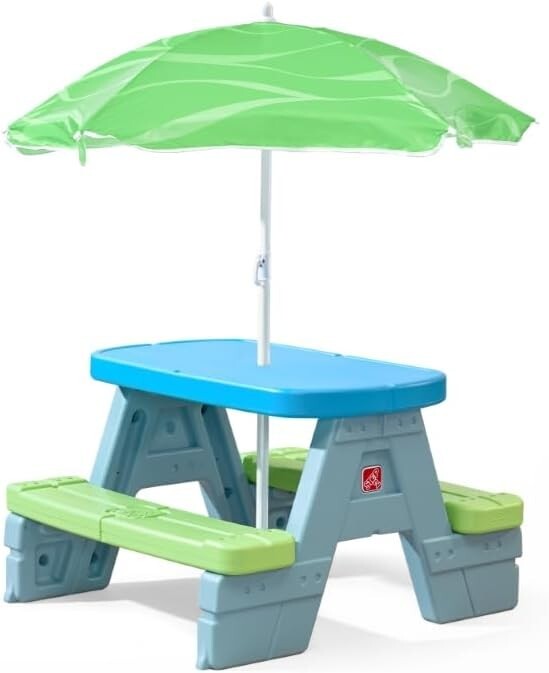 Durable Toddler Picnic Table with Sun-Blocking Umbrella - Spacious & Easy Clean