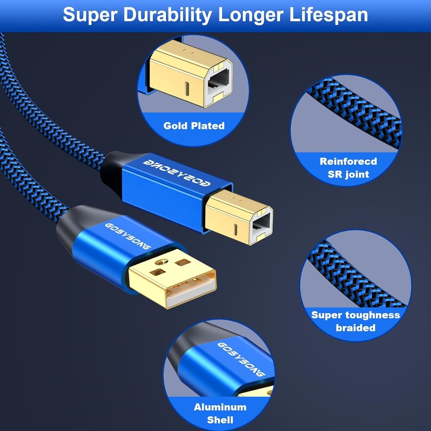 100ft USB 2.0 Type A to B Cable - High-Speed Compatibility with Multiple Devices