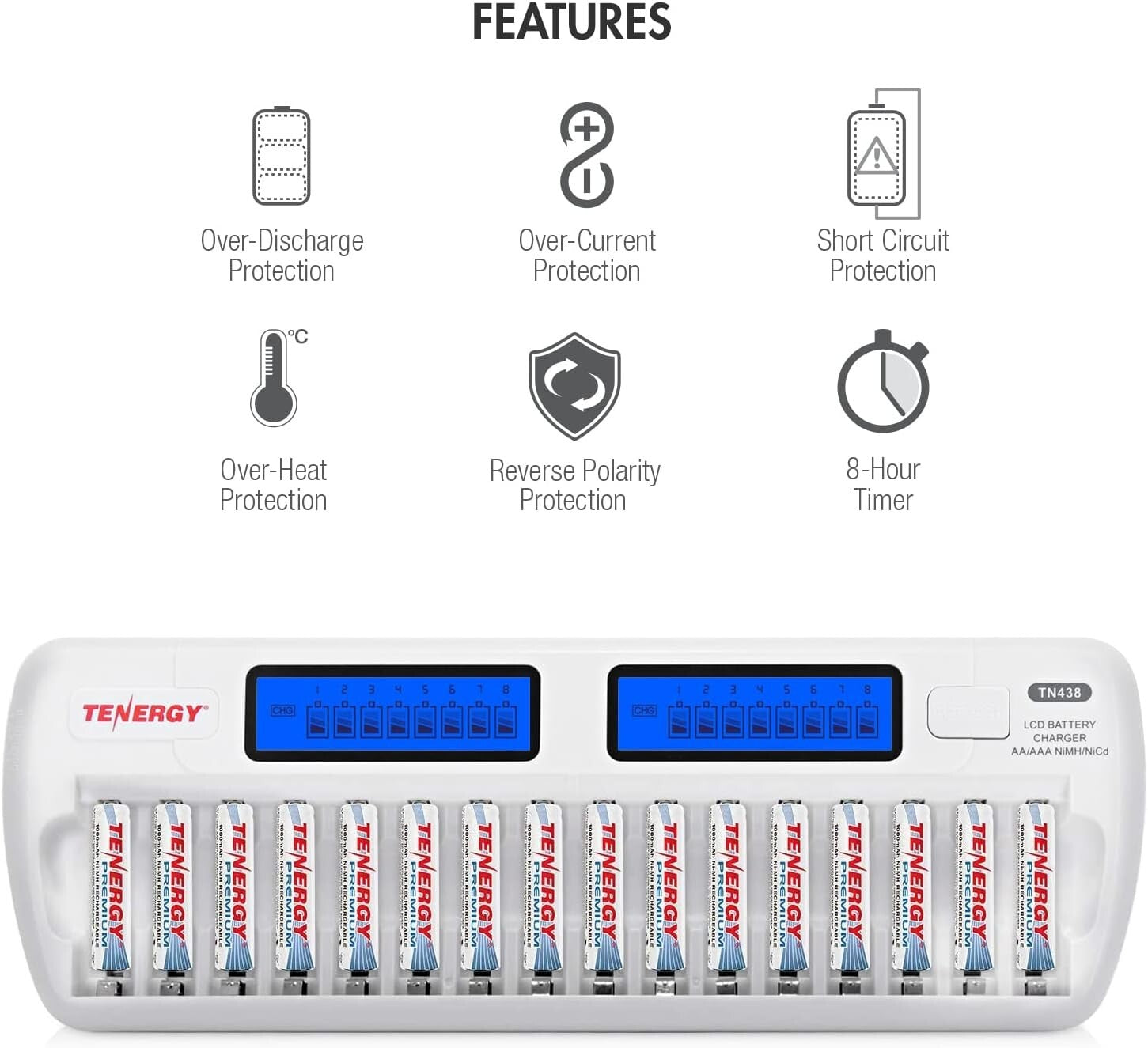Eco-Friendly 16-Slot Smart Battery Charger + 16 High-Capacity AAA Rechargeables