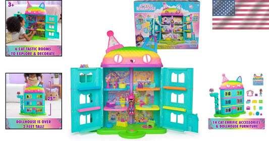 Gabby's 14-Pc Interactive Dollhouse Set - 25-Inch Celebration Toy for Kids