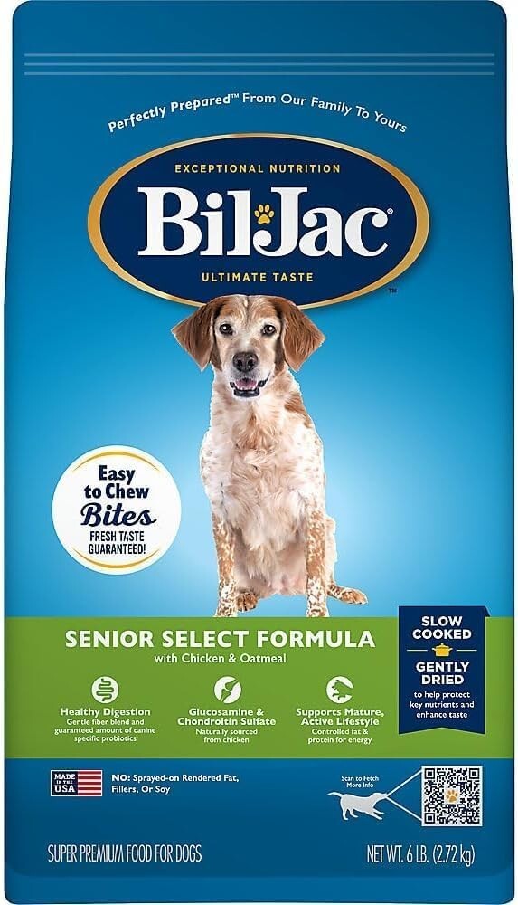 Bil Jac Senior Dog Food - 2-Pack of 6lb Chicken & Oatmeal, Super Premium Quality