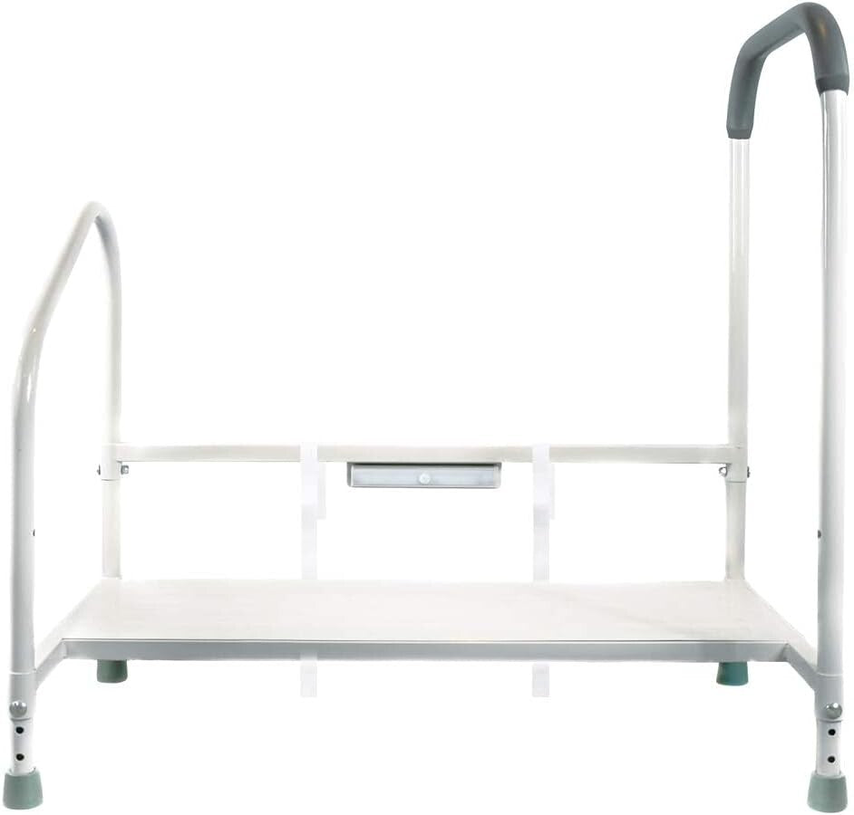 Stainless Steel Bed Step Stool & Rails with Motion LED Light for Fall Prevention