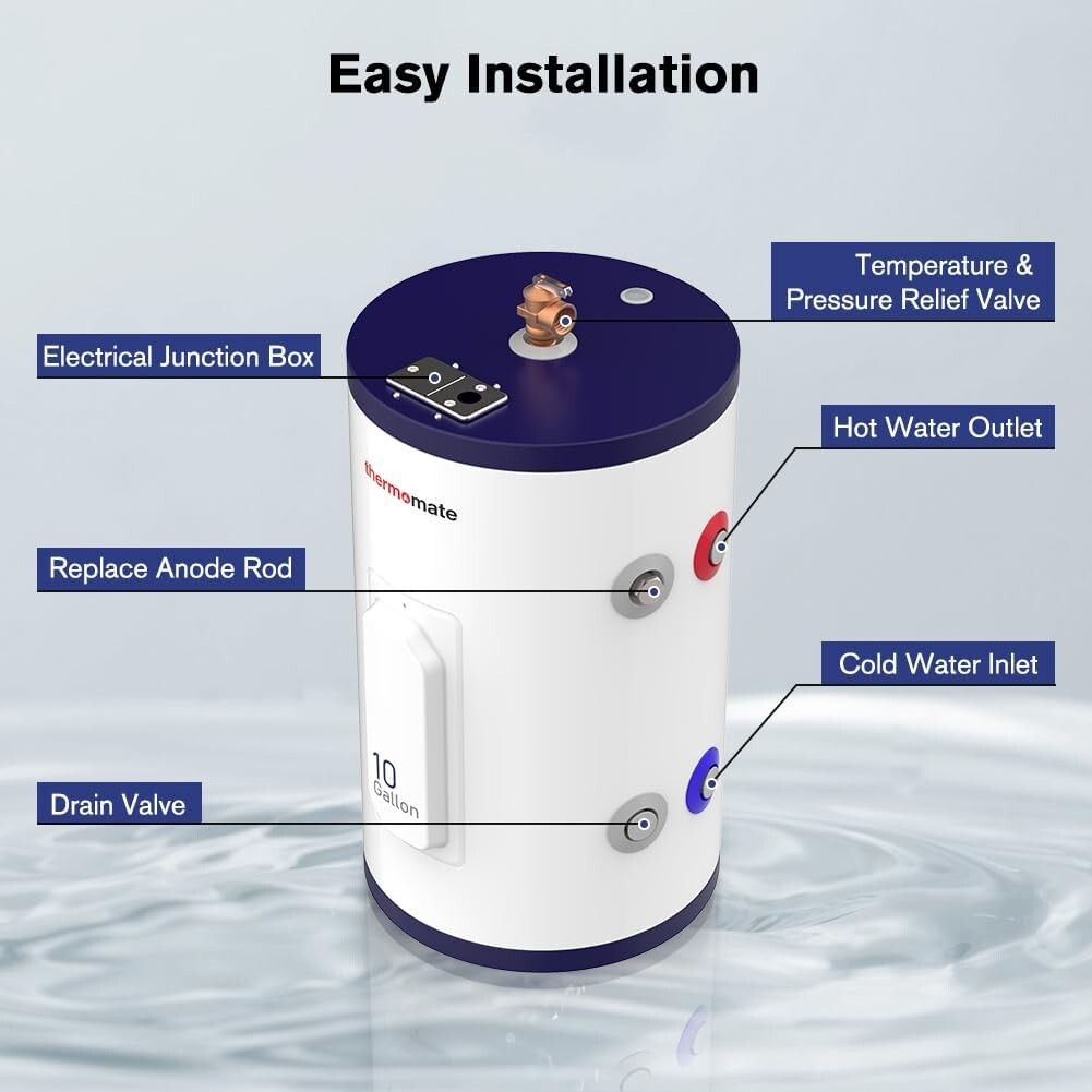 Efficient 10 Gallon Hot Water Heater – Corrosion Resistant with Safety Features
