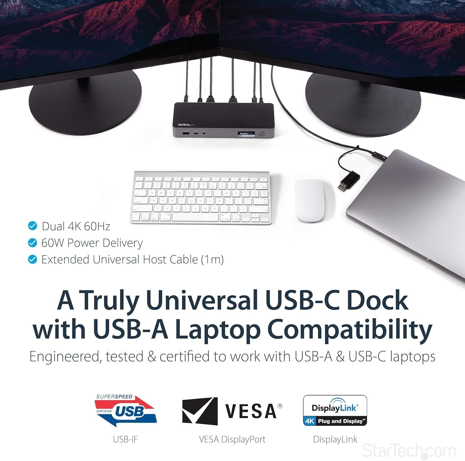 Universal Hybrid Laptop Docking Station - Dual 4K HDMI & DisplayPort Support