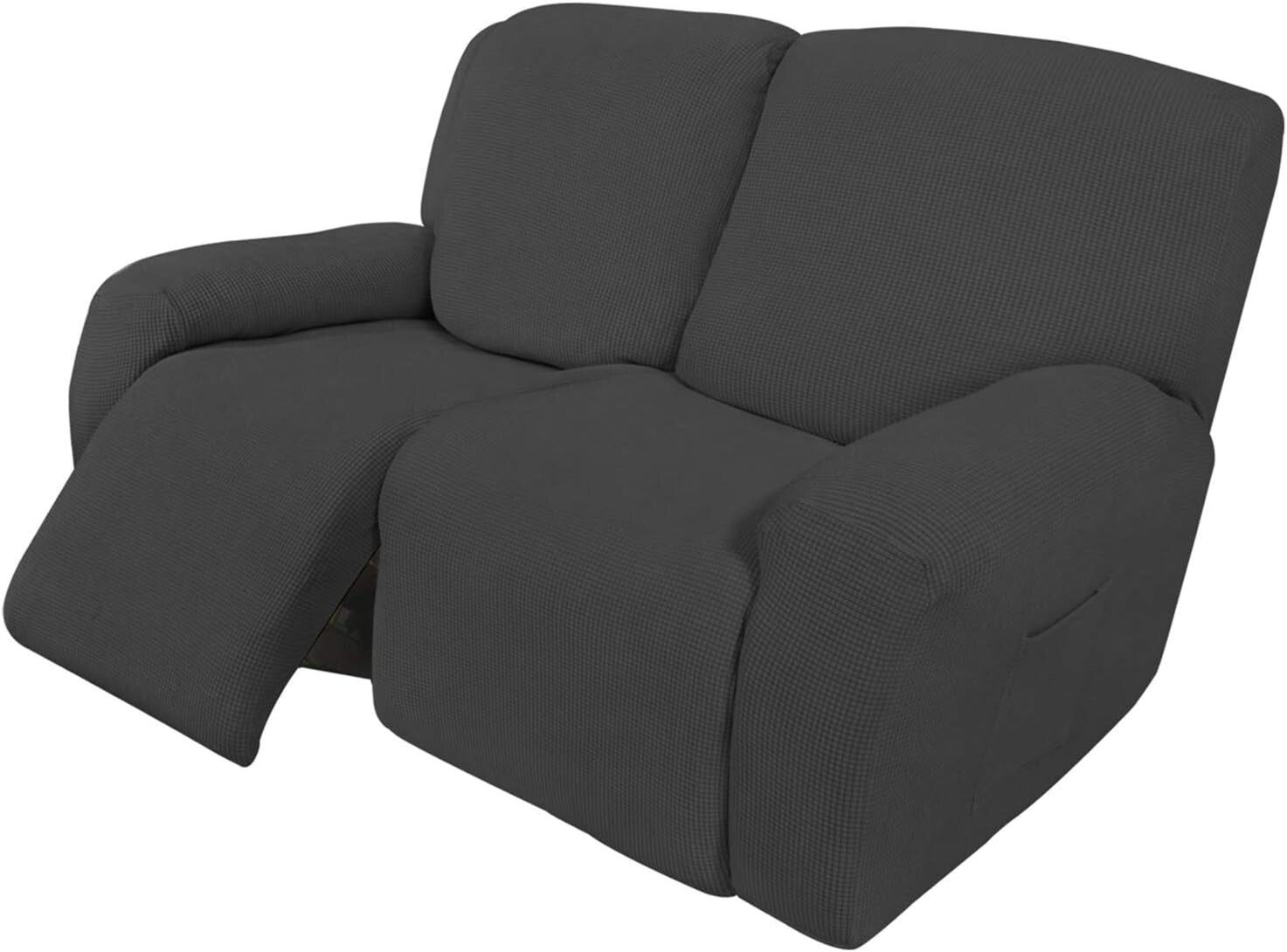 Dark Gray 6-Piece Recliner Loveseat Slipcover - Soft Stretch Sofa Protector