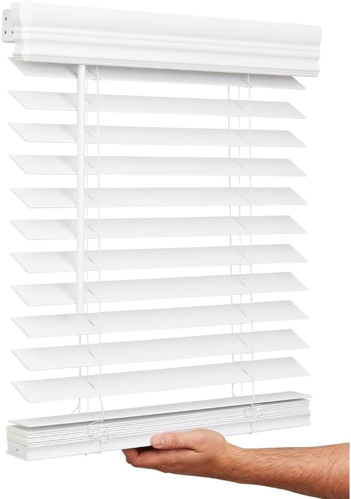 Bright White Cordless Faux Wood Blinds - 2-Inch, 16.5" x 36", Effortless Control