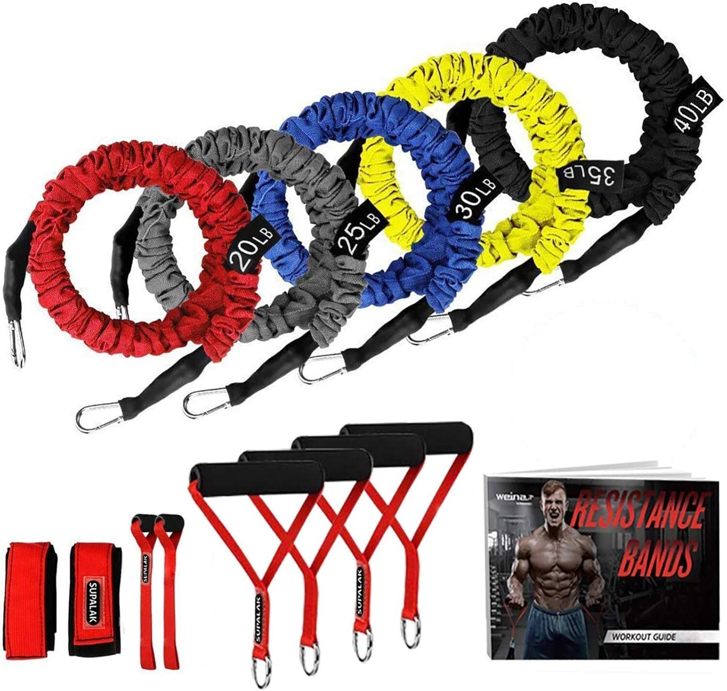 Durable Resistance Bands with Heavy-Duty Nylon Sleeves and Easy Grip Handles