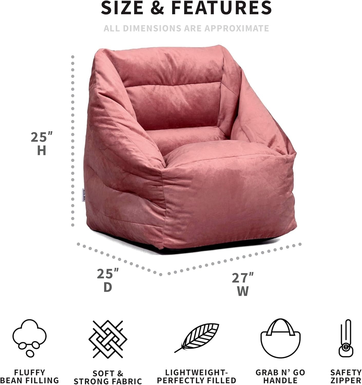 Luxurious Toasted Mauve Bean Bag Chair and Pouf - Youth-Friendly Comfort
