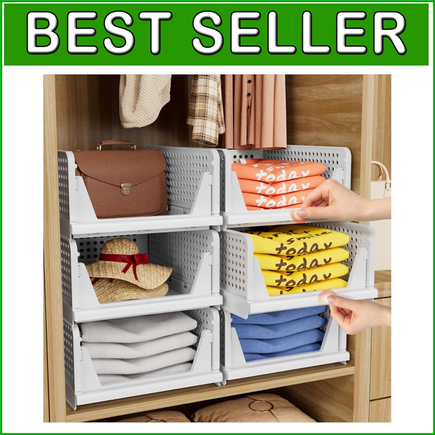 5 Pack Stackable Closet Organizers - Multi-Functional Storage Bins for Any Room