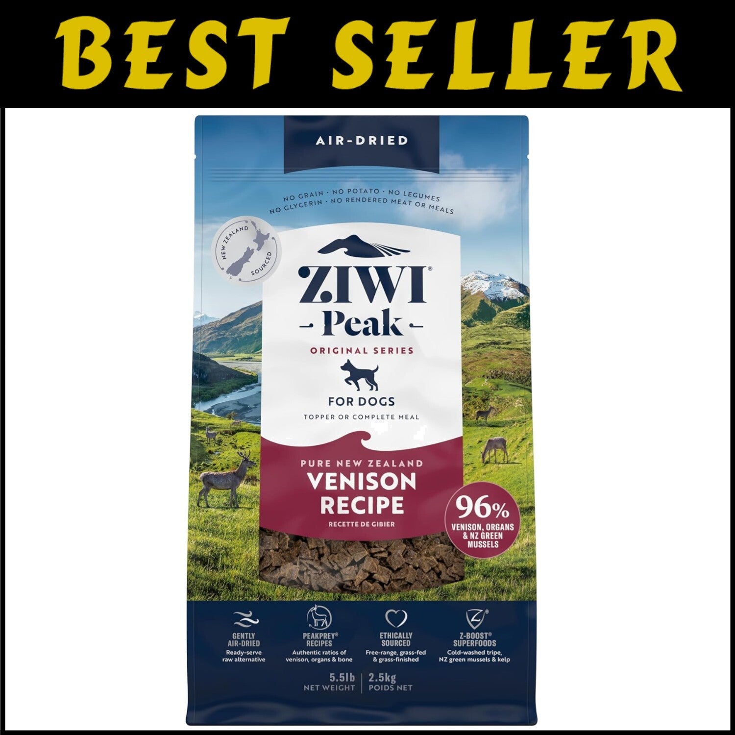 Grain-Free Venison Dog Food - Air-Dried with Superfoods, 5.5 lbs for All Breeds