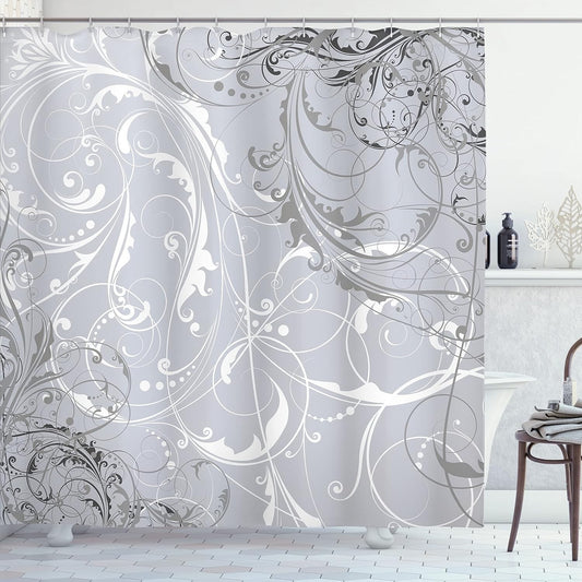 Unique Baroque Floral Shower Curtain - 69" W x 84" L with 12 Hooks Included
