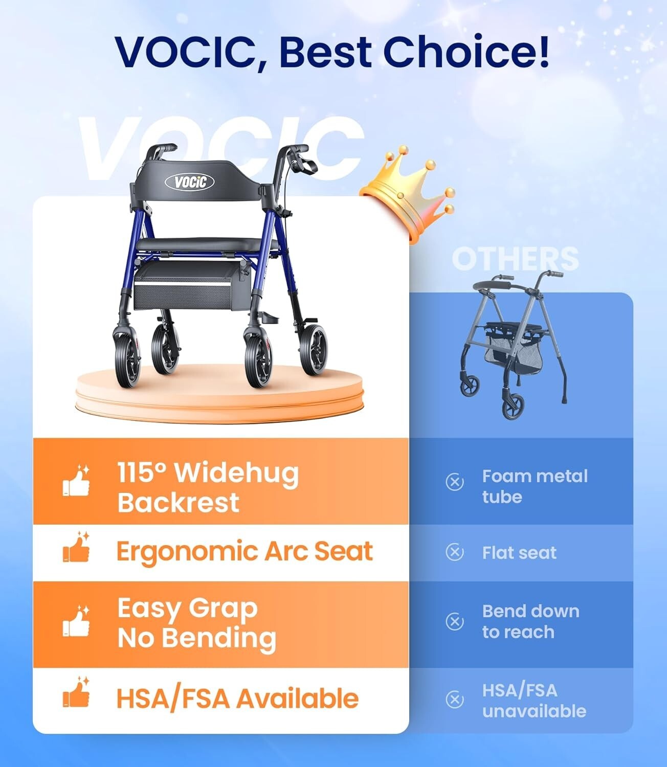 Lightweight Aluminum Walker for Seniors - Foldable, Adjustable Height & Storage