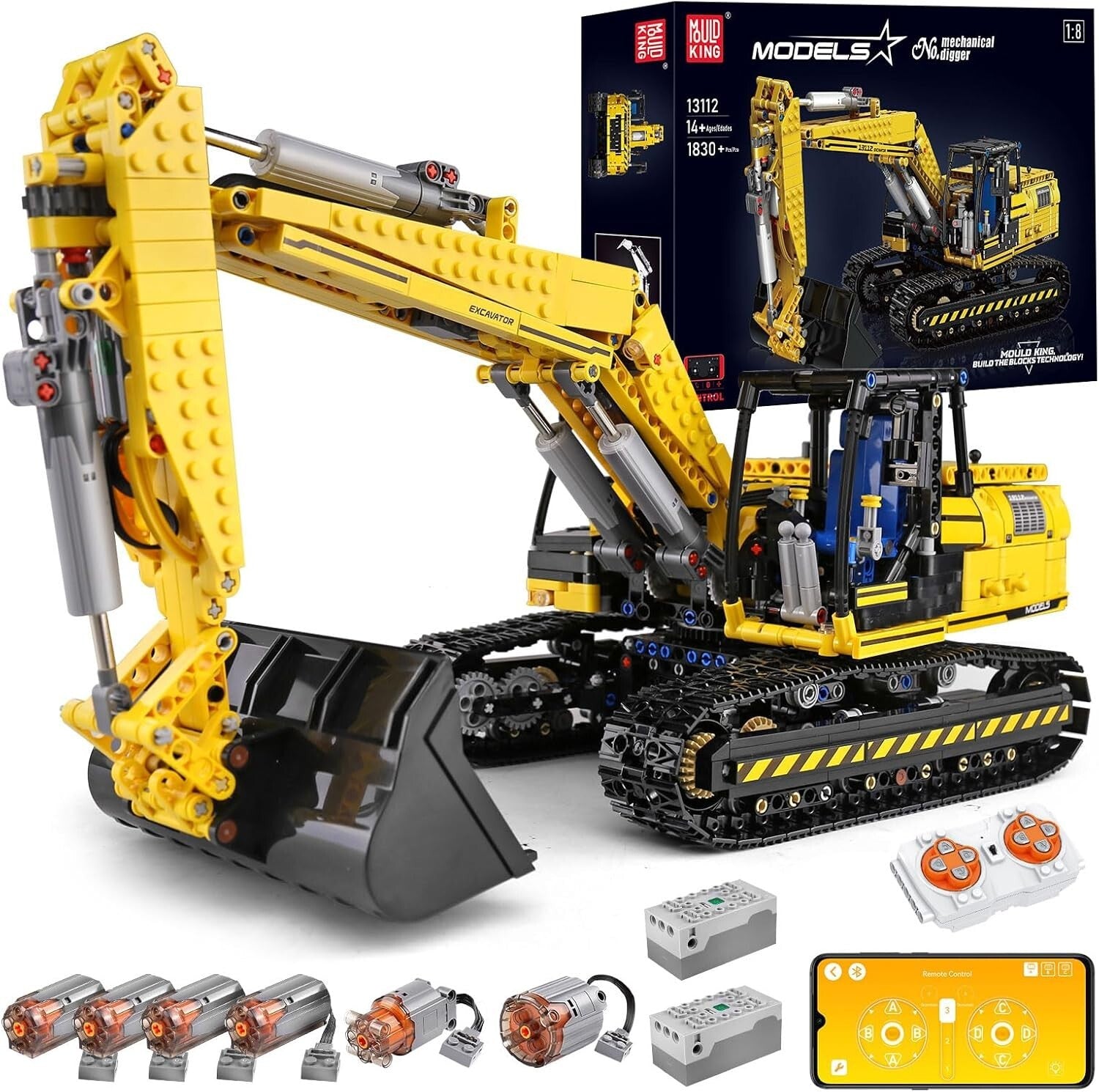 Kids' Remote Control Excavator - 1830 Pieces Building Set for STEM Learning