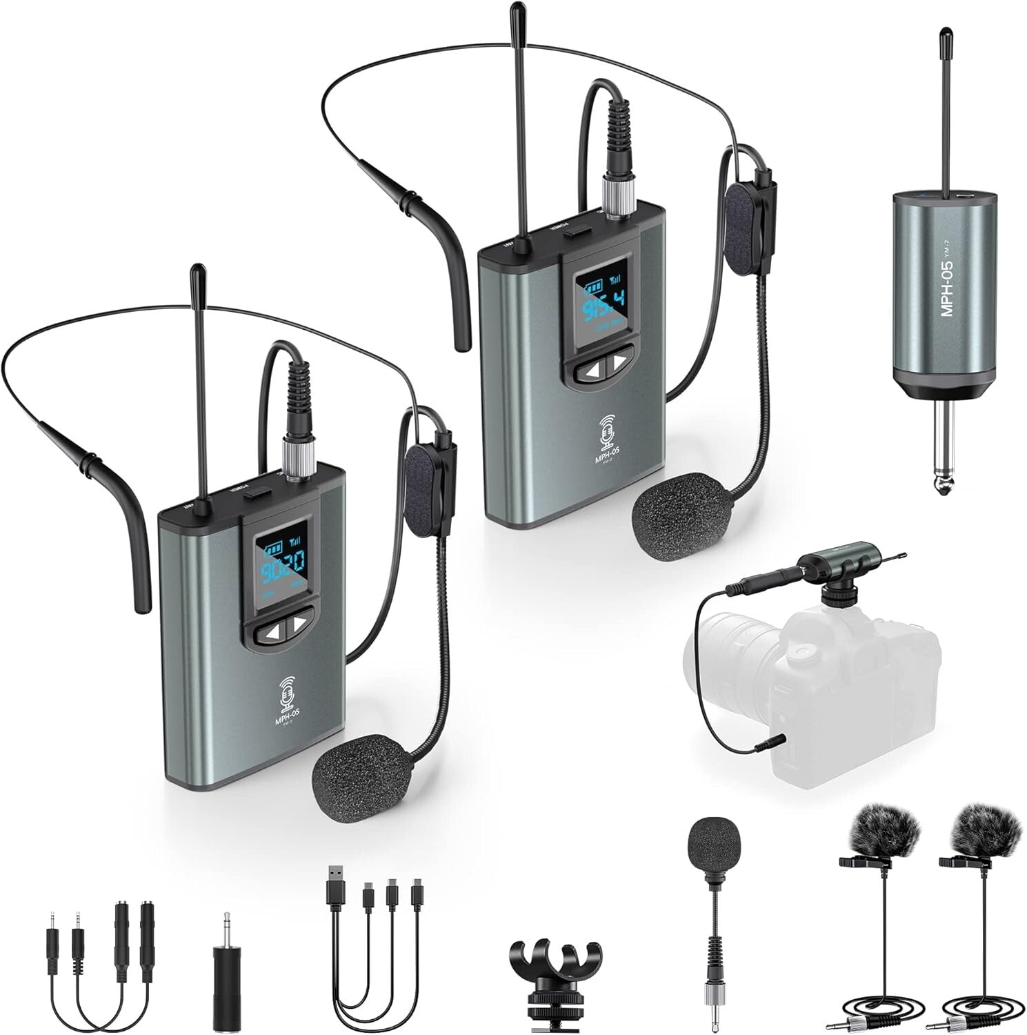 Versatile Wireless Microphone Set with Two Transmitters & Multiple Mics Included