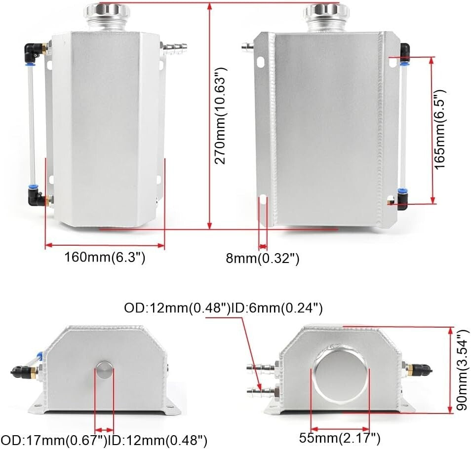 Compact Universal 2L Coolant Tank with Level Indicator - Ideal for All Vehicles