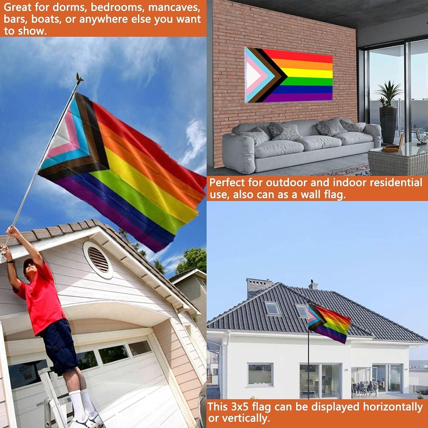 5x8 ft Sturdy Progress Pride Banner - Double-Sided Rainbow Flag for Celebrations