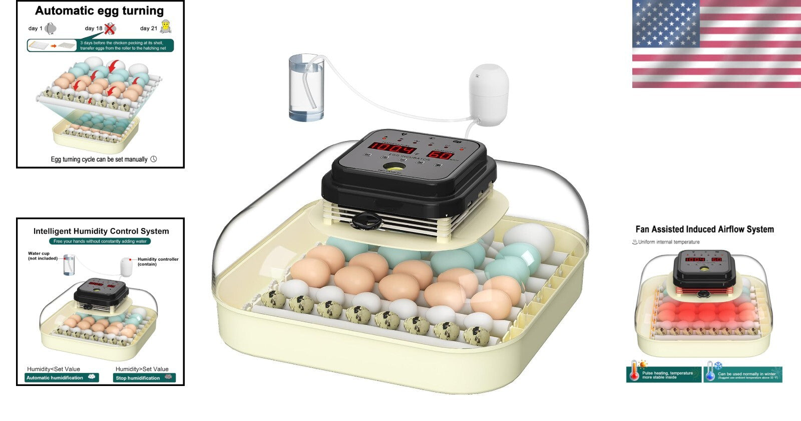 Efficient 35 Egg Incubator: Automatic Turning, Humidity Control & Visual Design