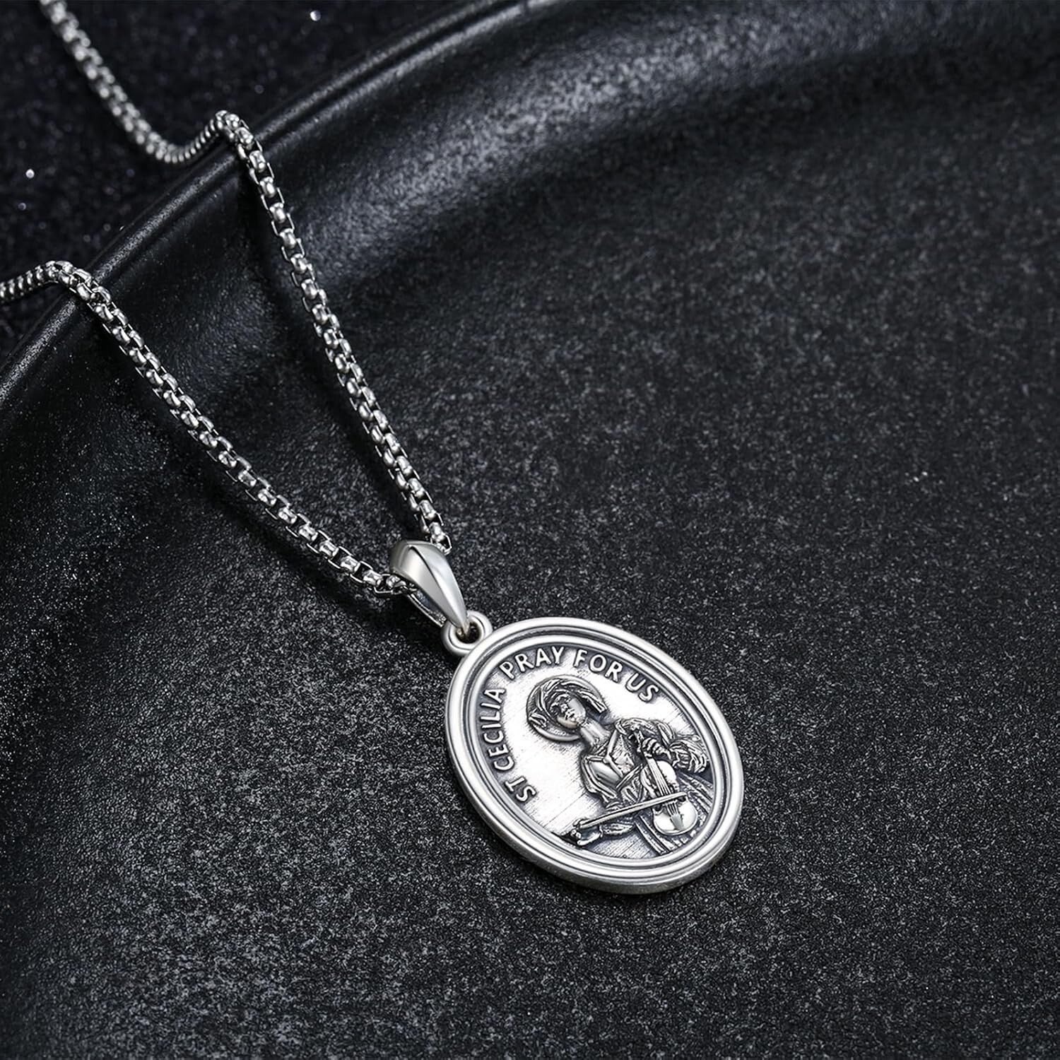 Durable 925 Silver Catholic Saint Medal Necklace - Perfect Gift for Music Lovers