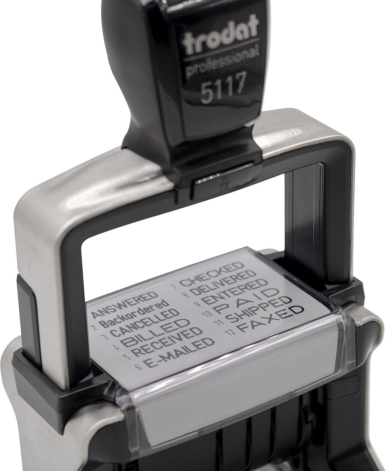 Durable 12-Message Professional Date Stamp with Built-In Ink Cover - 5117 Model