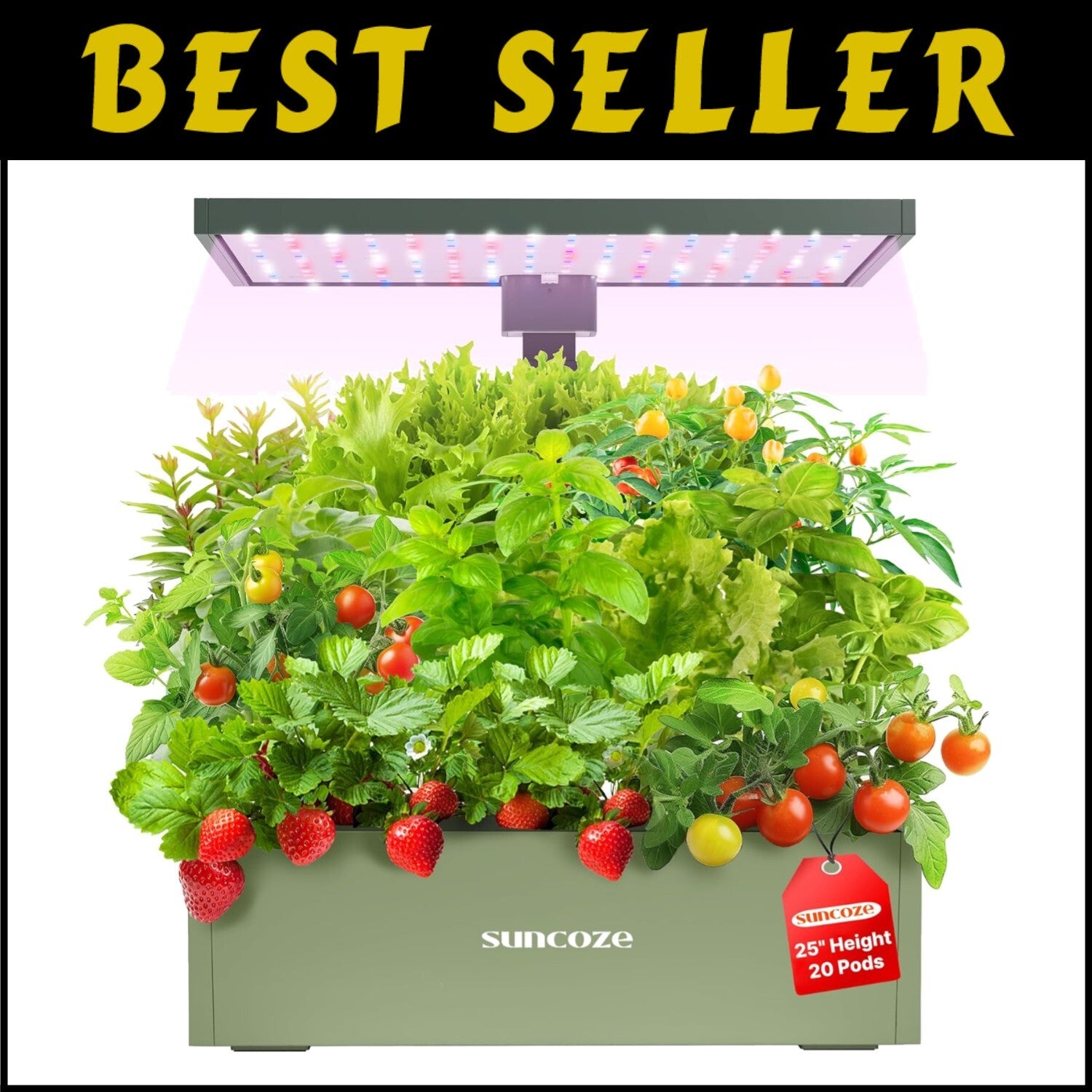 Complete 20-Pod Hydroponic Garden with LED Grow Light & Timer Functions