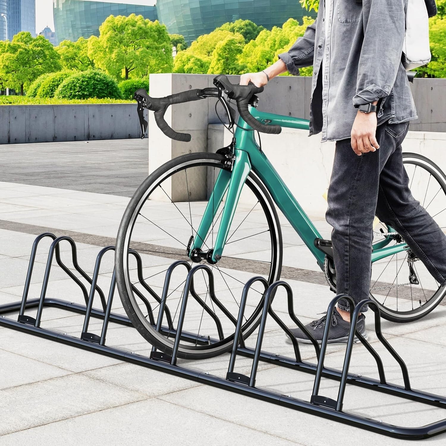 5-Compartment Bicycle Parking Rack - Easy Assembly & Sturdy Powder Coated Finish
