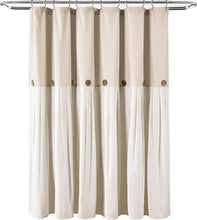 Load image into Gallery viewer, Charming Color Block Linen Shower Curtain with Coconut Buttons for Modern Baths