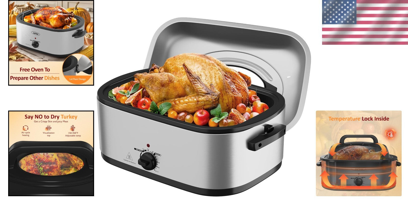 Versatile 24 Quart Electric Turkey Roaster with Cool-Touch Handles - Easy Clean