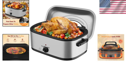 Versatile 24 Quart Electric Turkey Roaster with Cool-Touch Handles - Easy Clean