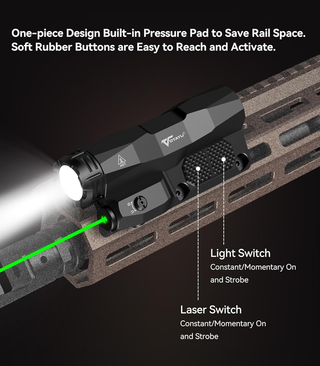 Picatinny M-LOK Tactical Flashlight with Touch Pad & 2400 Lumens Light Power