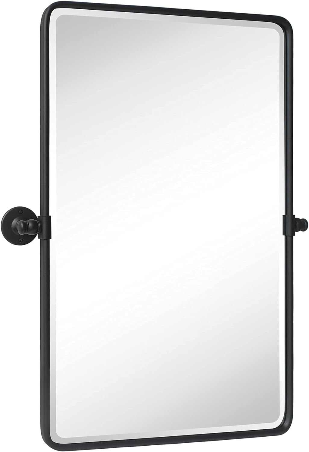 Beveled Rectangular Black Metal Framed Bathroom Mirror - 30x20" Tilting Design
