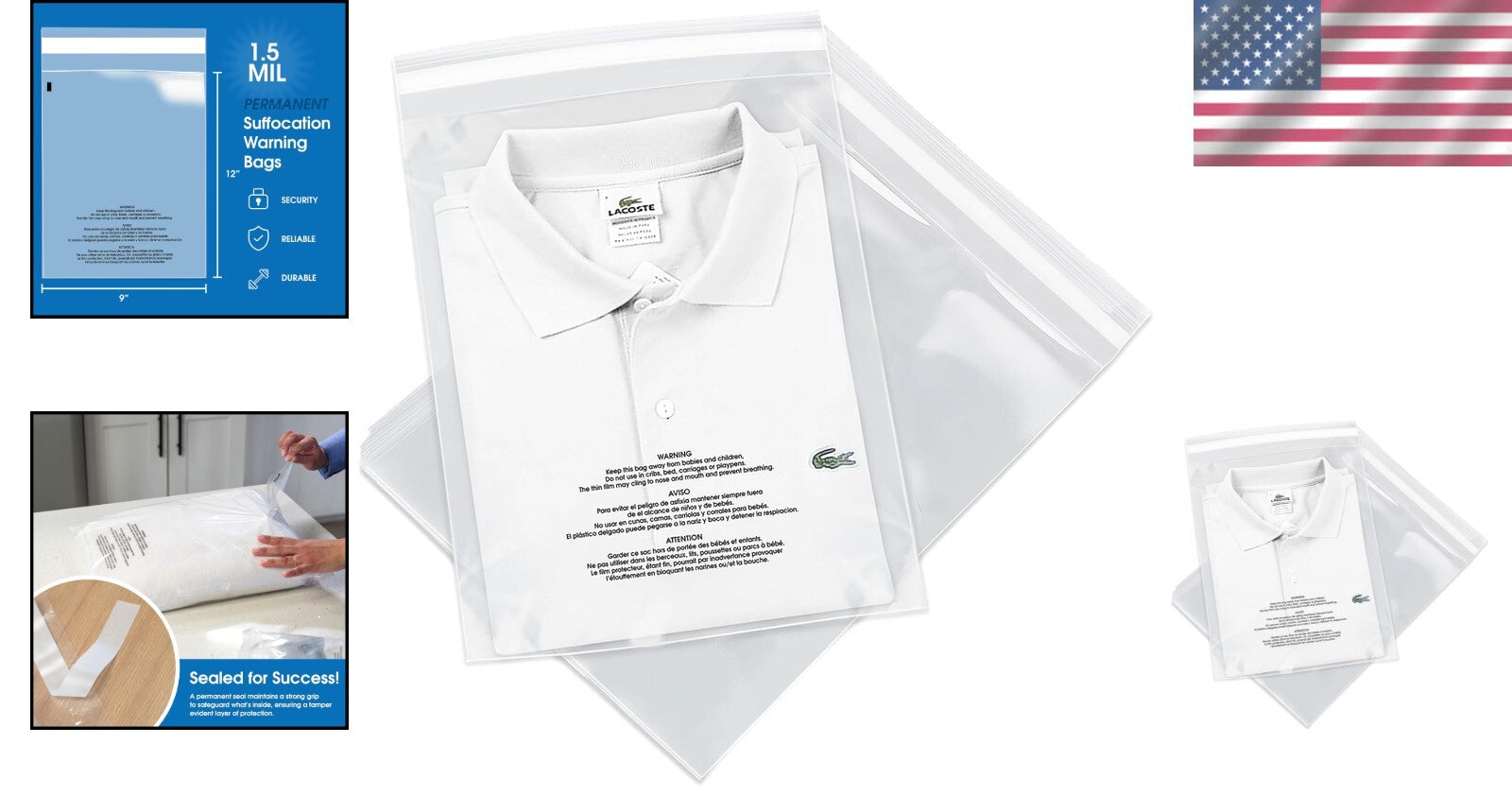 Clear 9" x 12" Poly Bags 1000 Count - Easy Seal for Apparel Shipping & Storage