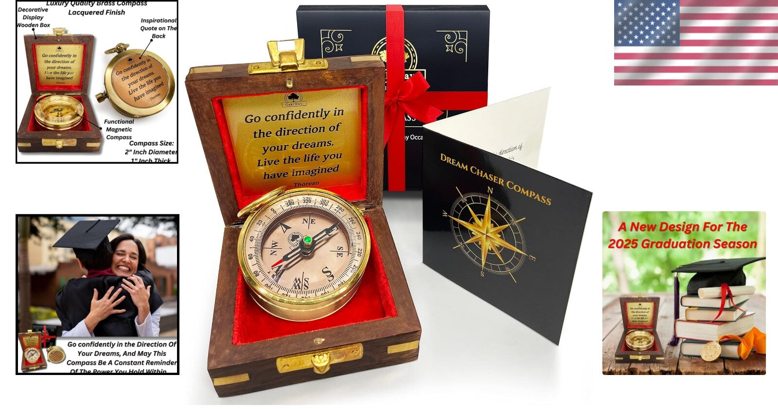 Unique Personalized Graduation Gift - Inspirational Compass with Keepsake Box