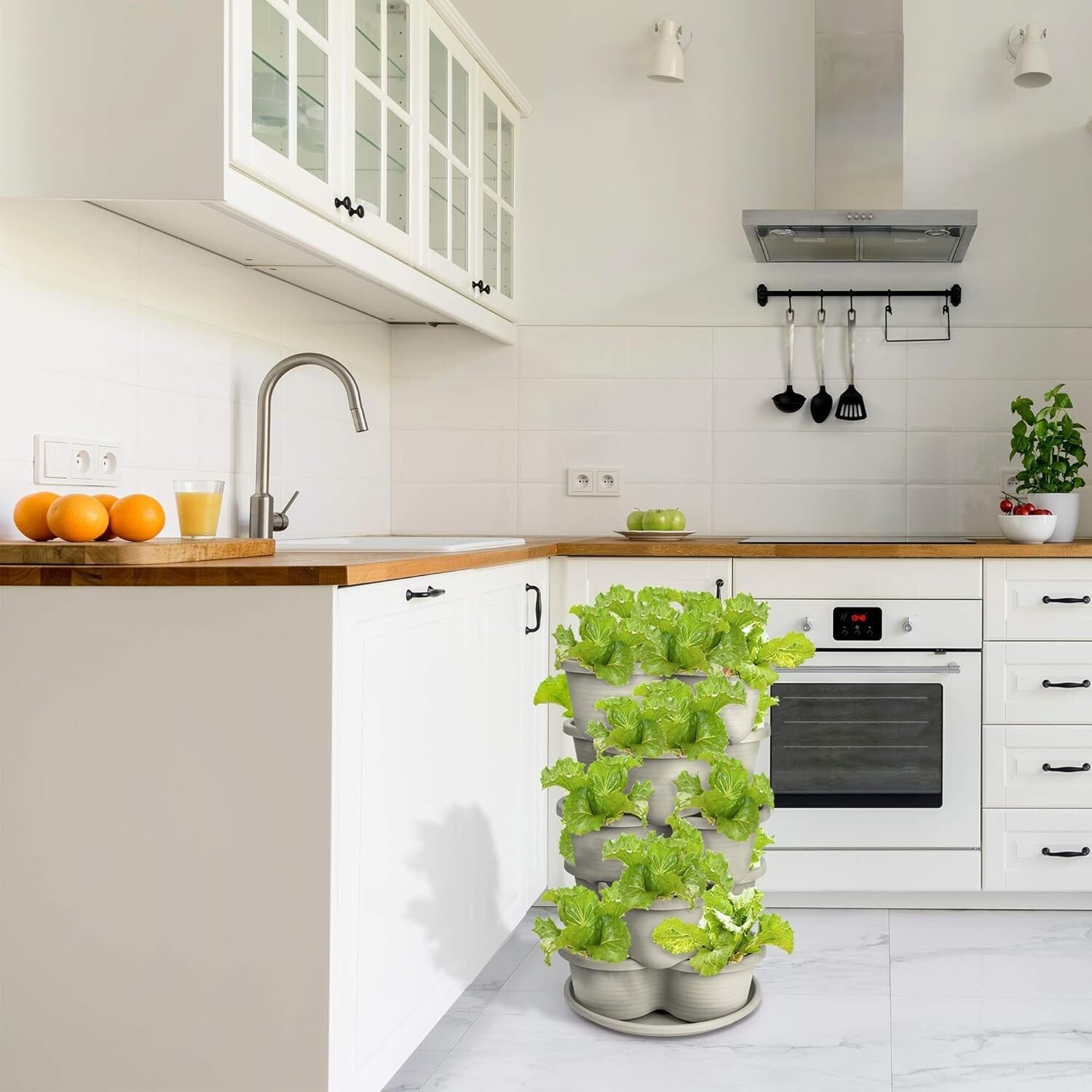 Durable Off-White 5-Tier Vertical Planter for Easy Indoor/Outdoor Gardening