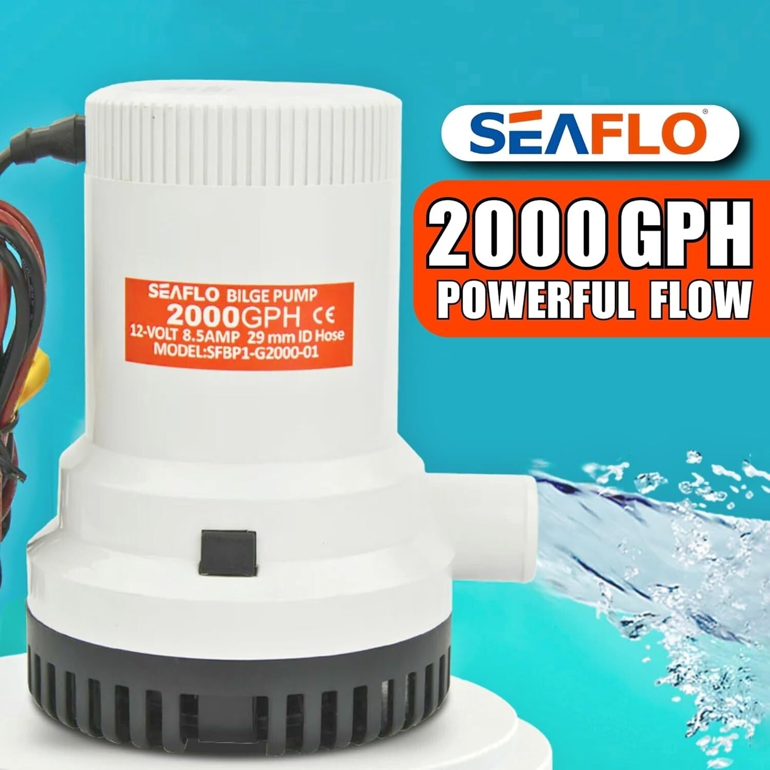 Efficient Marine Bilge Pump – 12V, 2000 GPH Flow with Stainless Steel Features