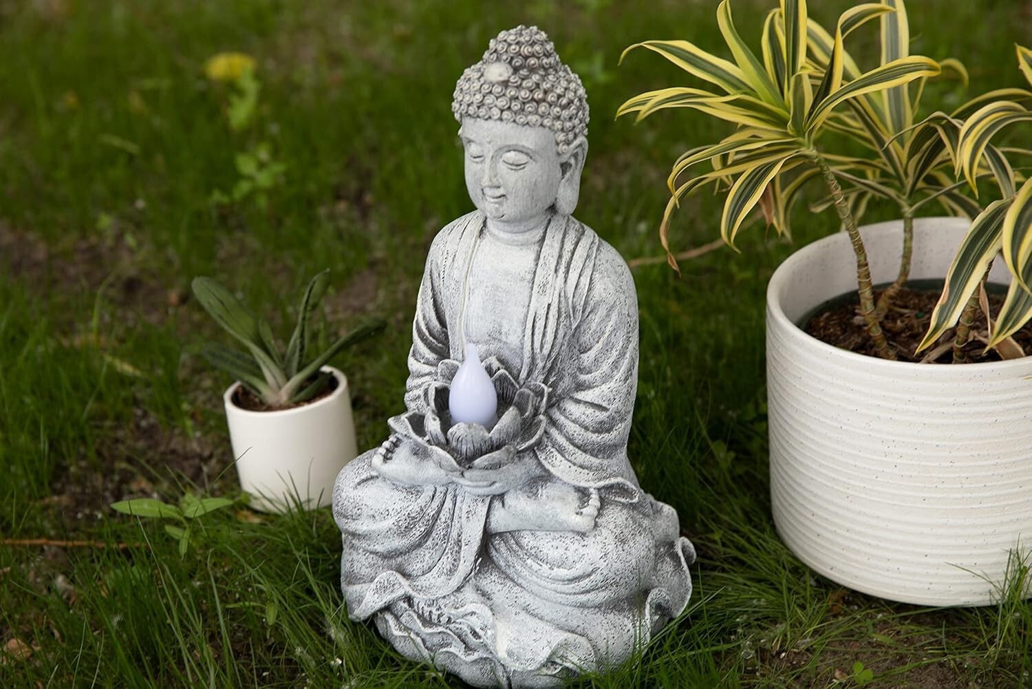 Elegant Solar Buddha Sculpture with LED Light - Perfect for Outdoor Zen Spaces