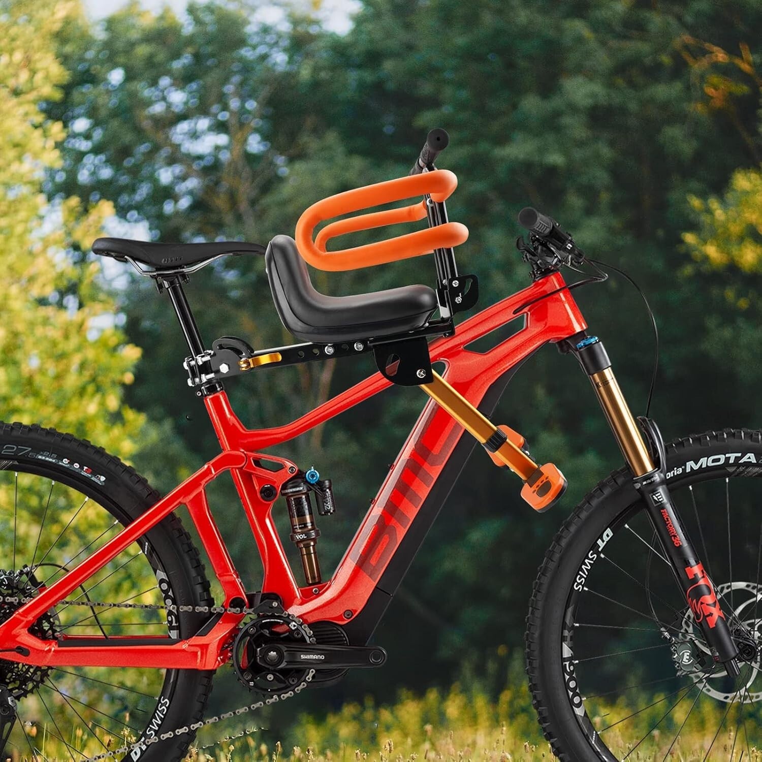 Adjustable Front Mounted Kids Bike Seat with Foot Pedals & Backrest Comfort