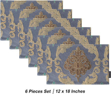 Load image into Gallery viewer, Opulent Grey Blue Jacquard Placemats Set - Traditional Dining Table Decor