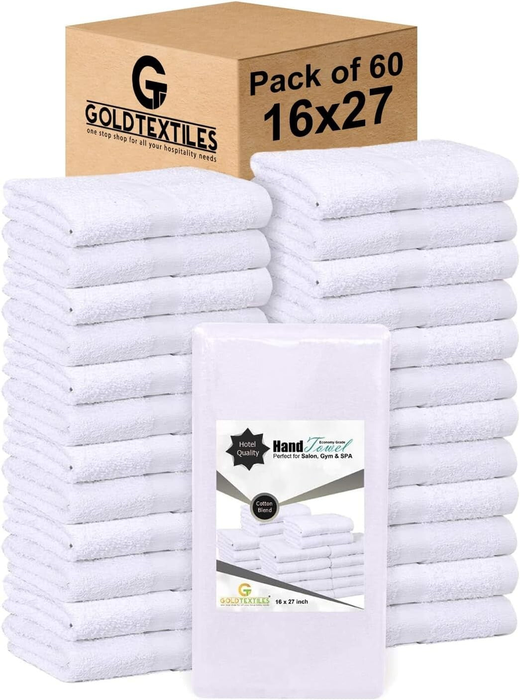 Economy White Cotton Blend Hand Towels - Lightweight & Absorbent 60 Pcs Pack