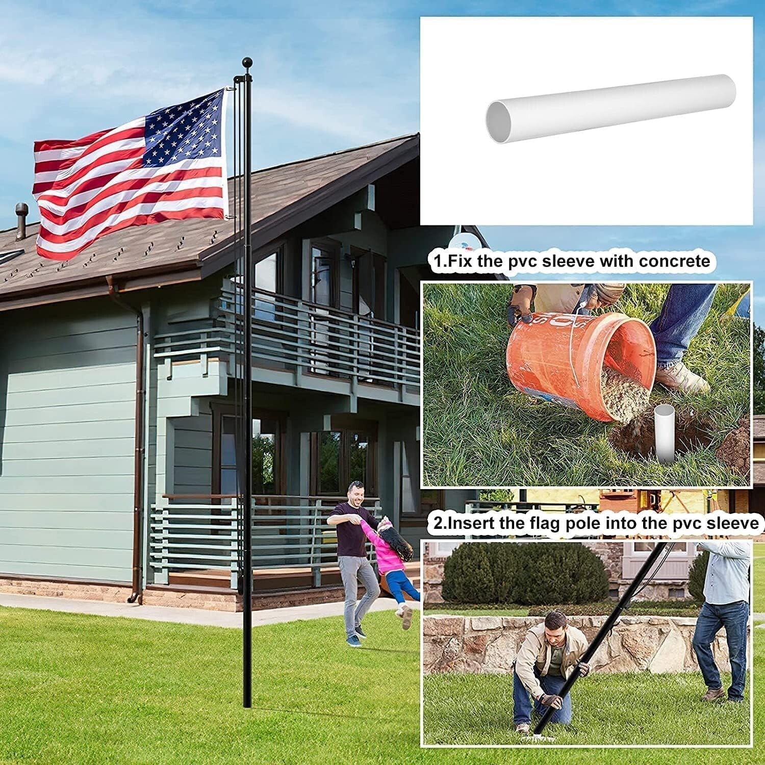 Versatile 25 FT Black Flag Pole with 3x5 Flag - Space-Saving and Elegant Design