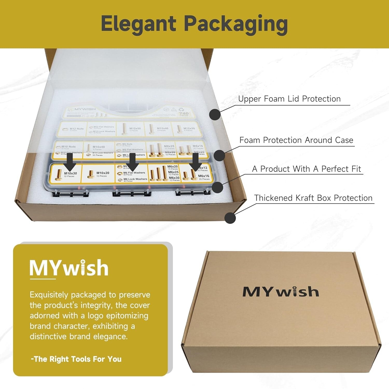 740-Piece Grade 8.8 Metric Bolts and Nuts Kit - M6, M8, M10, M12 Assortment