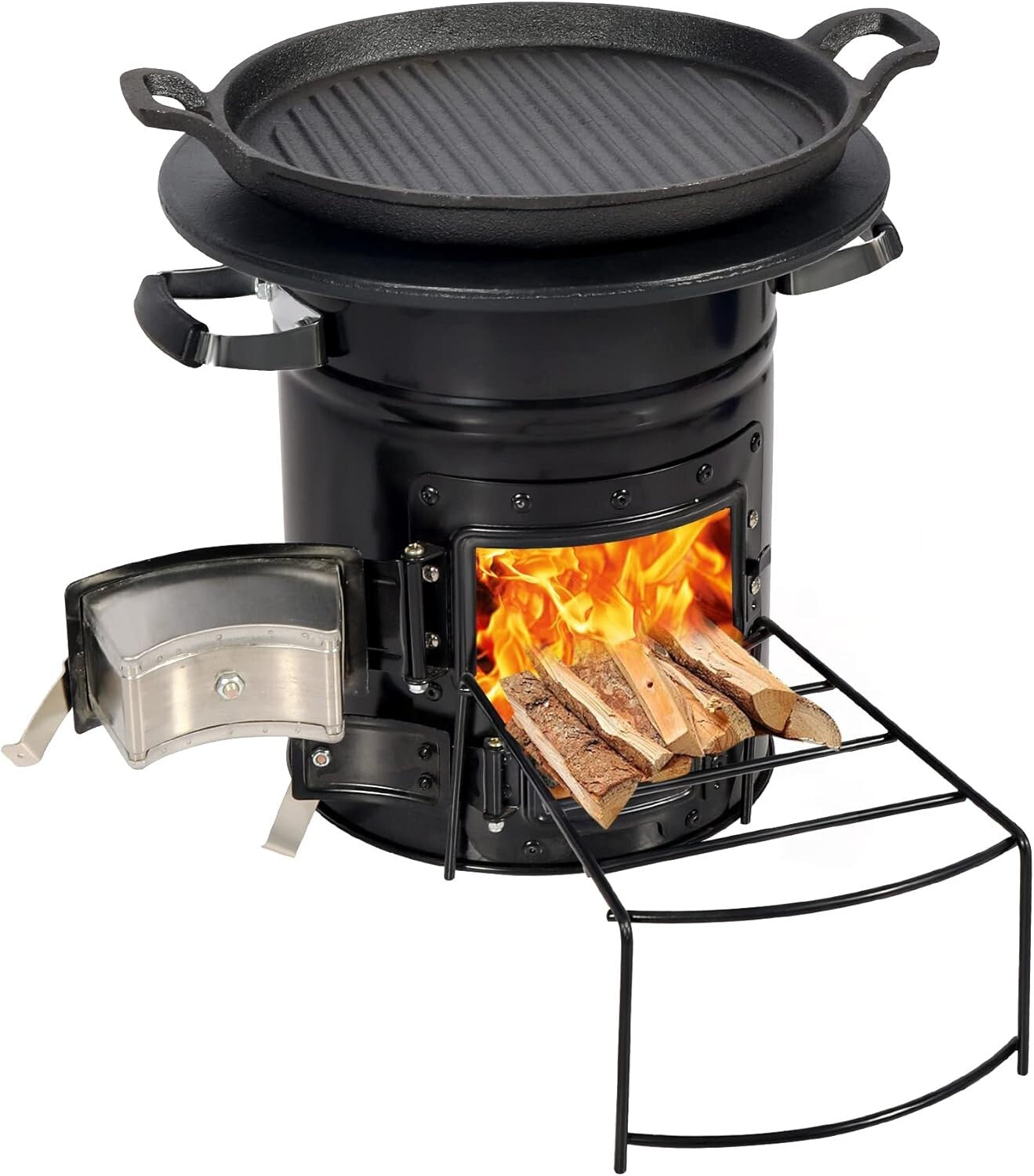 Charcoal Rocket Stove with Baking Tray and Carry Bag for Camping Adventures