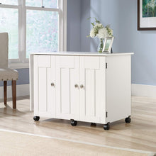Load image into Gallery viewer, Mobile Soft White Sewing &amp; Craft Table with Scratch-Resistant Finish and Shelves