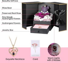 Load image into Gallery viewer, Charming Gift Set for Mom: Roses, Bear, and I Love You Necklace in Rose Gold