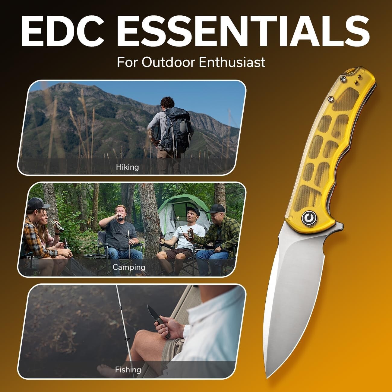 Durable Amber Ultem Handle Pocket Knife - 3.75" EDC Blade, Ideal for Outdoor Use