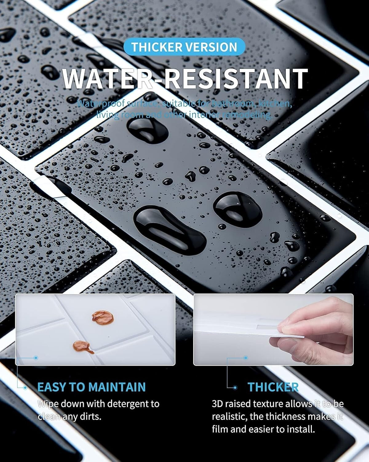 Waterproof Subway Tile Peel and Stick Backsplash for Kitchen and Bath, 10 Tiles