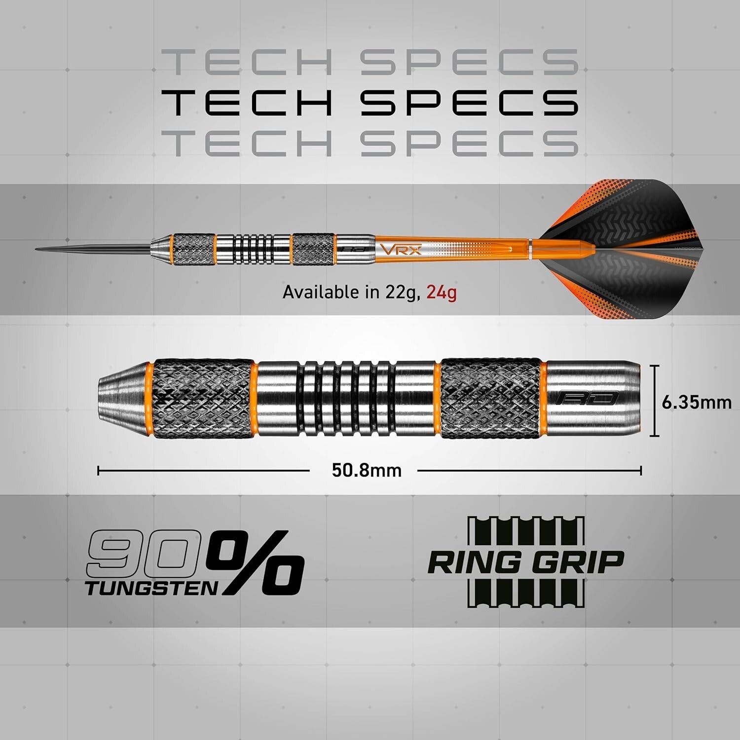 Amberjack Tungsten Darts Set - 3 x 24g with NitroTech Stems & Hardcore Flights