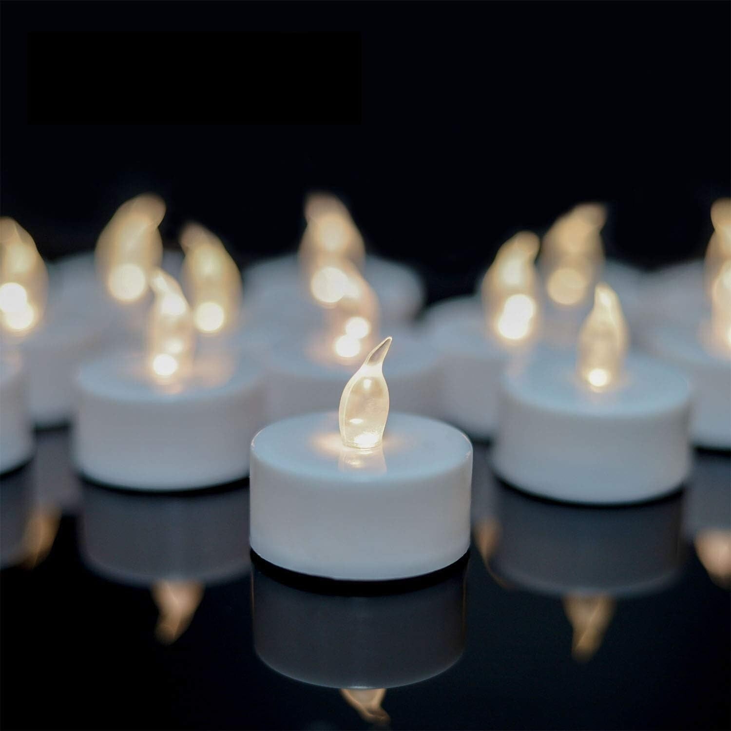 Battery-Powered LED Tea Lights - 200 Warm White Flickering Candles - Safe Decor