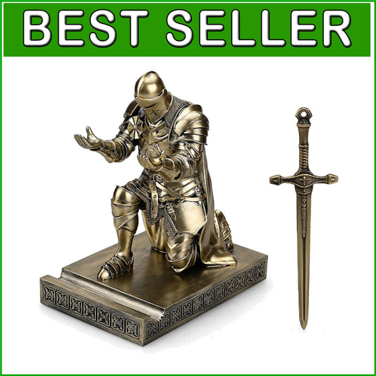 Elegant King's Guard Knight Pen Holder & Mobile Stand - Bronze Desk Ornament