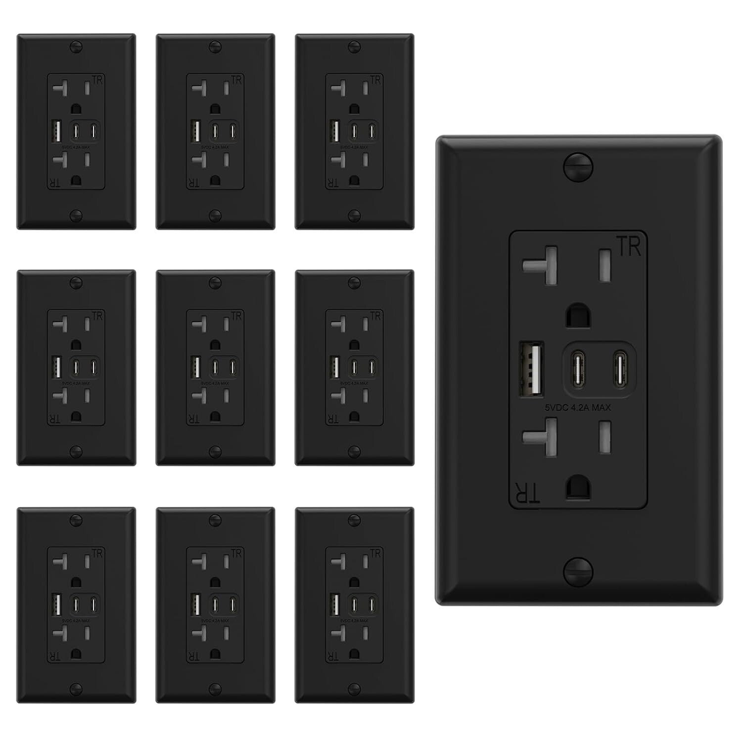 Durable 20A Wall Outlet with 3 USB Ports for Efficient Charging - 10 Pack